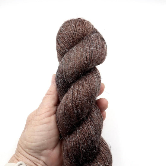 Egyptian Lace | Pecan yarn skein with alpaca, silk, and linen.