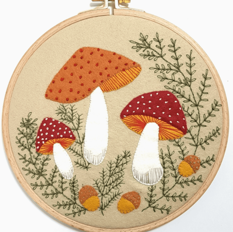 Toadstool Appliqué Hoop Kit - Natural Fibre Arts