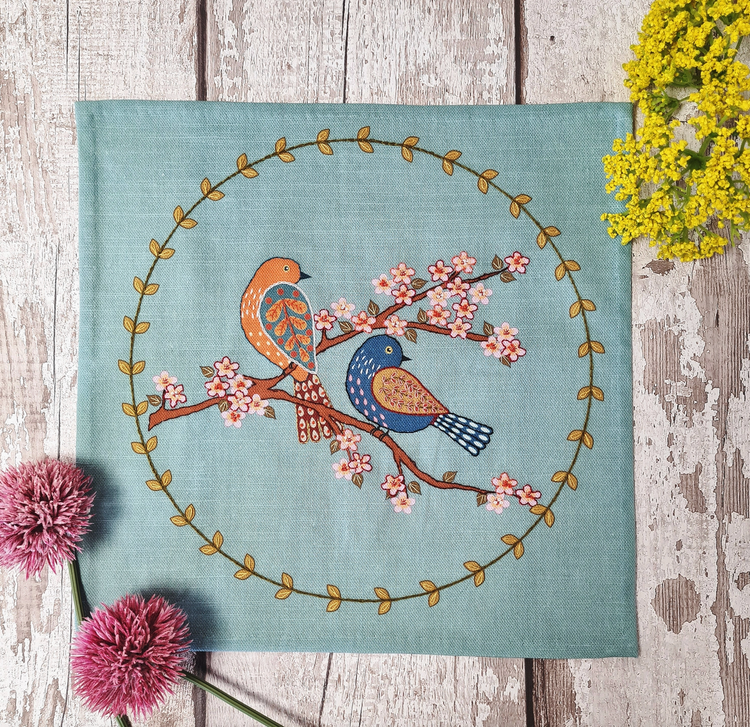 Birds Printed Linen Embroidery Kit - Natural Fibre Arts