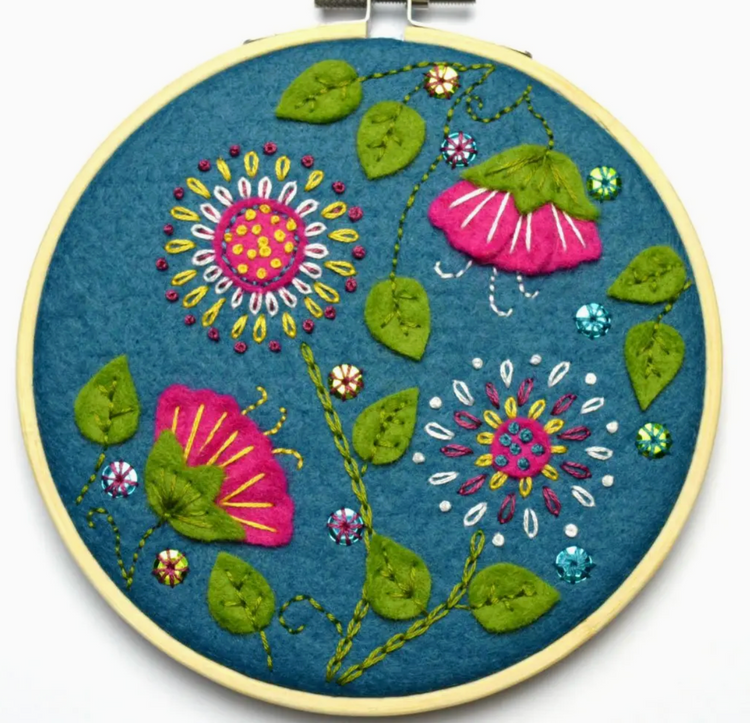 Tropical Flowers Applique Hoop Craft Kit - Natural Fibre Arts