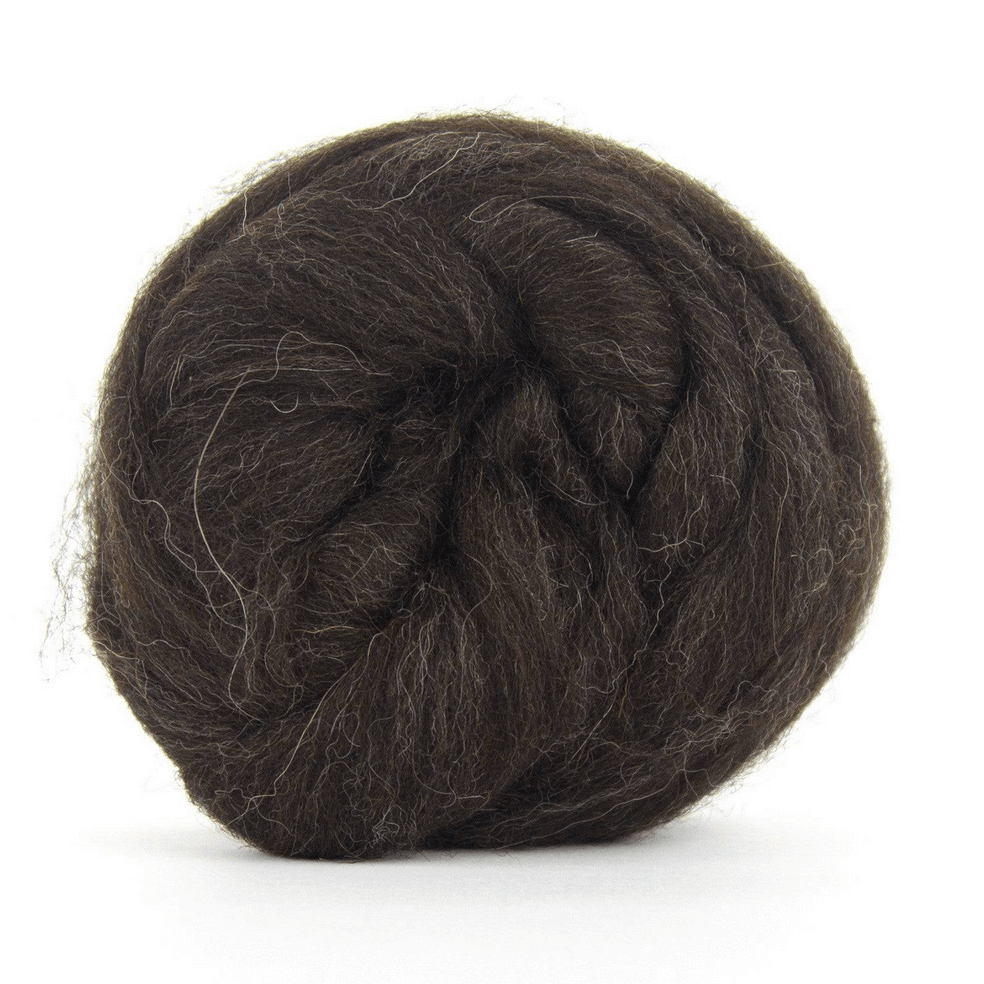 An unspun naturally black Shetland top for spinning, felting, dyeing, weaving