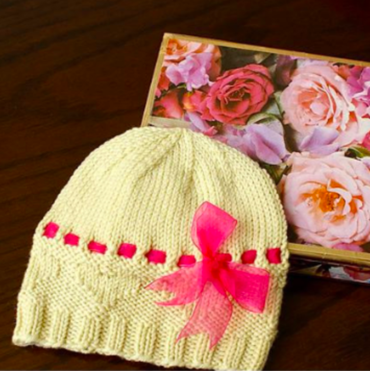 Hearts & Bows Baby Hat Pattern - Natural Fibre Arts